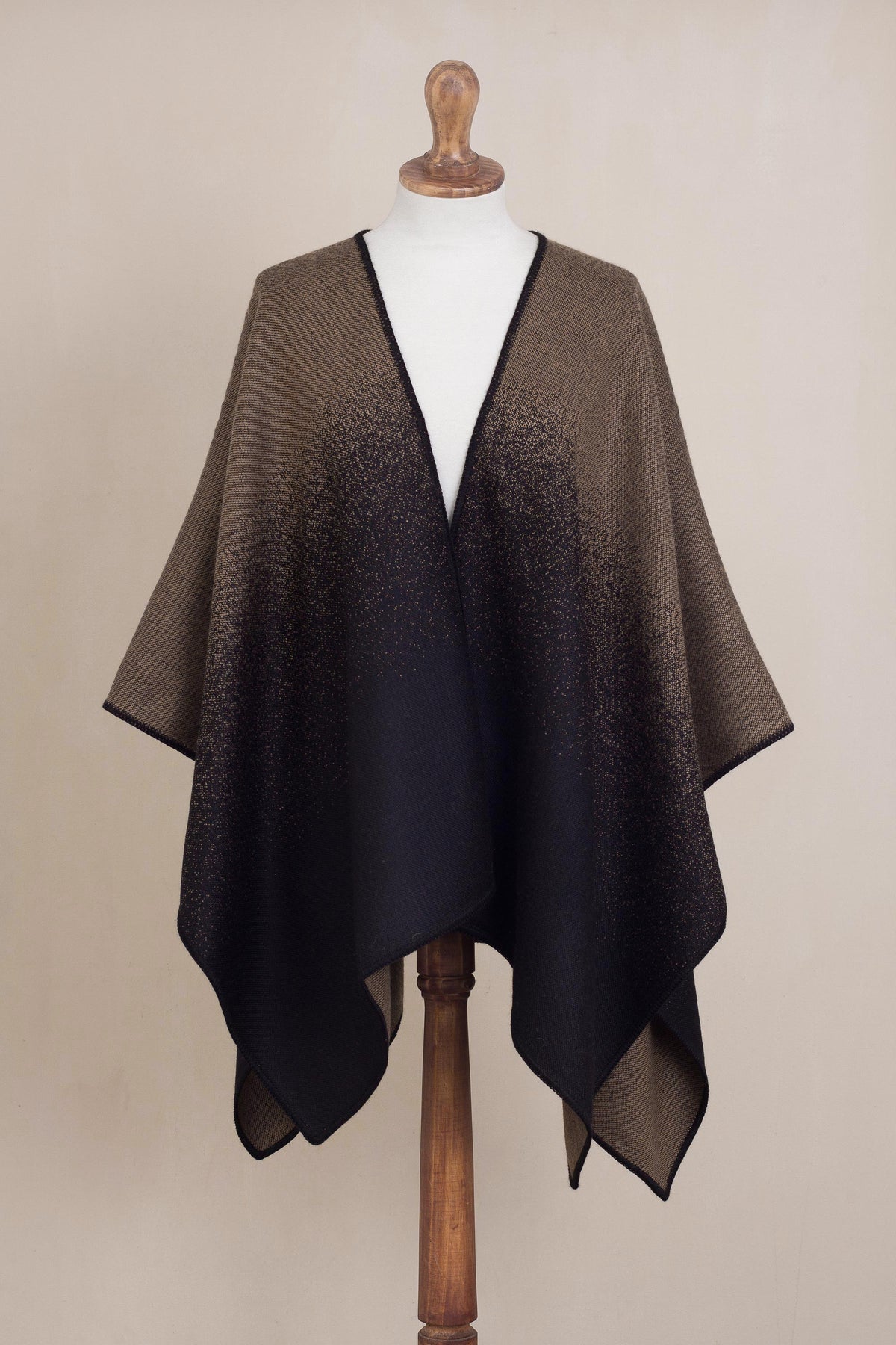 Andean Vistas In Chestnut Brown Reversible Alpaca Blend Ruana