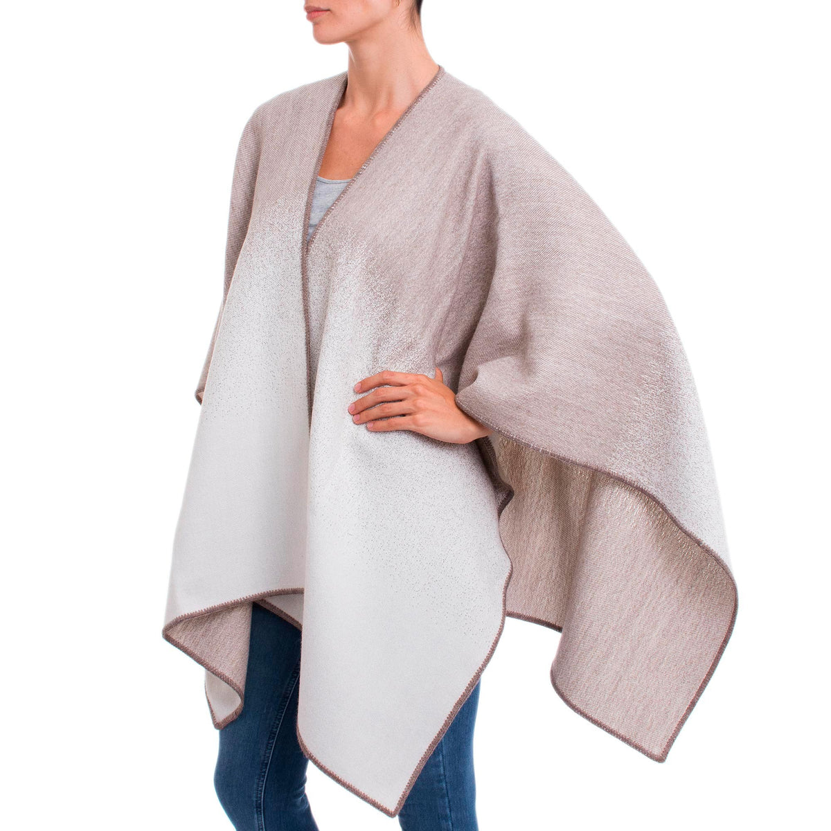 Andean Vistas In Taupe Reversible Alpaca Blend Ruana