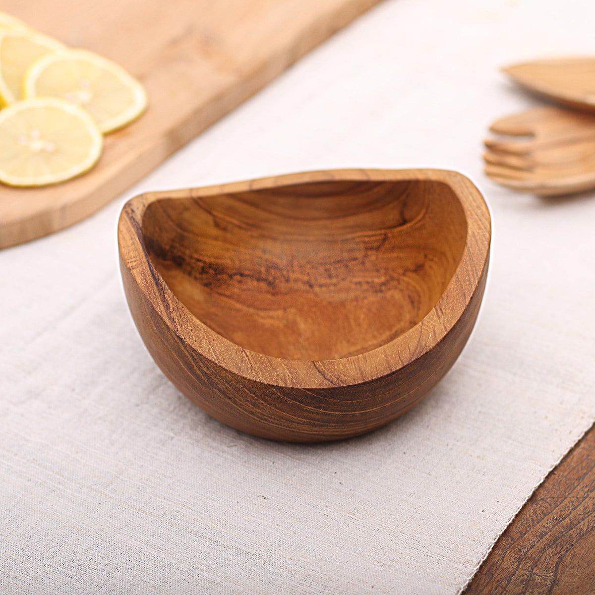 Teak Wood Snack Bowl from Bali - Brown Shell