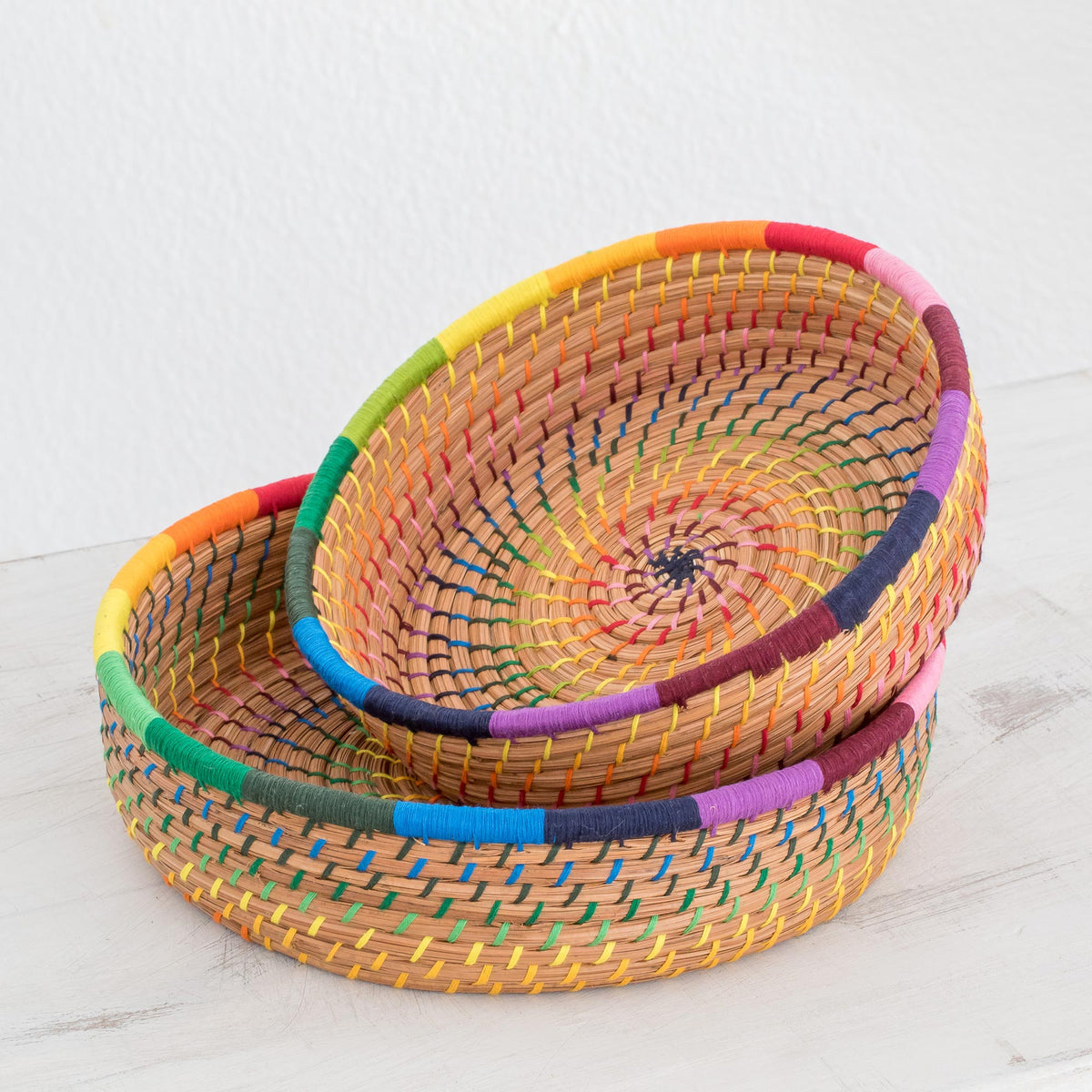 Handmade Baskets (Pair) - Journey to Tecpan in Rainbow
