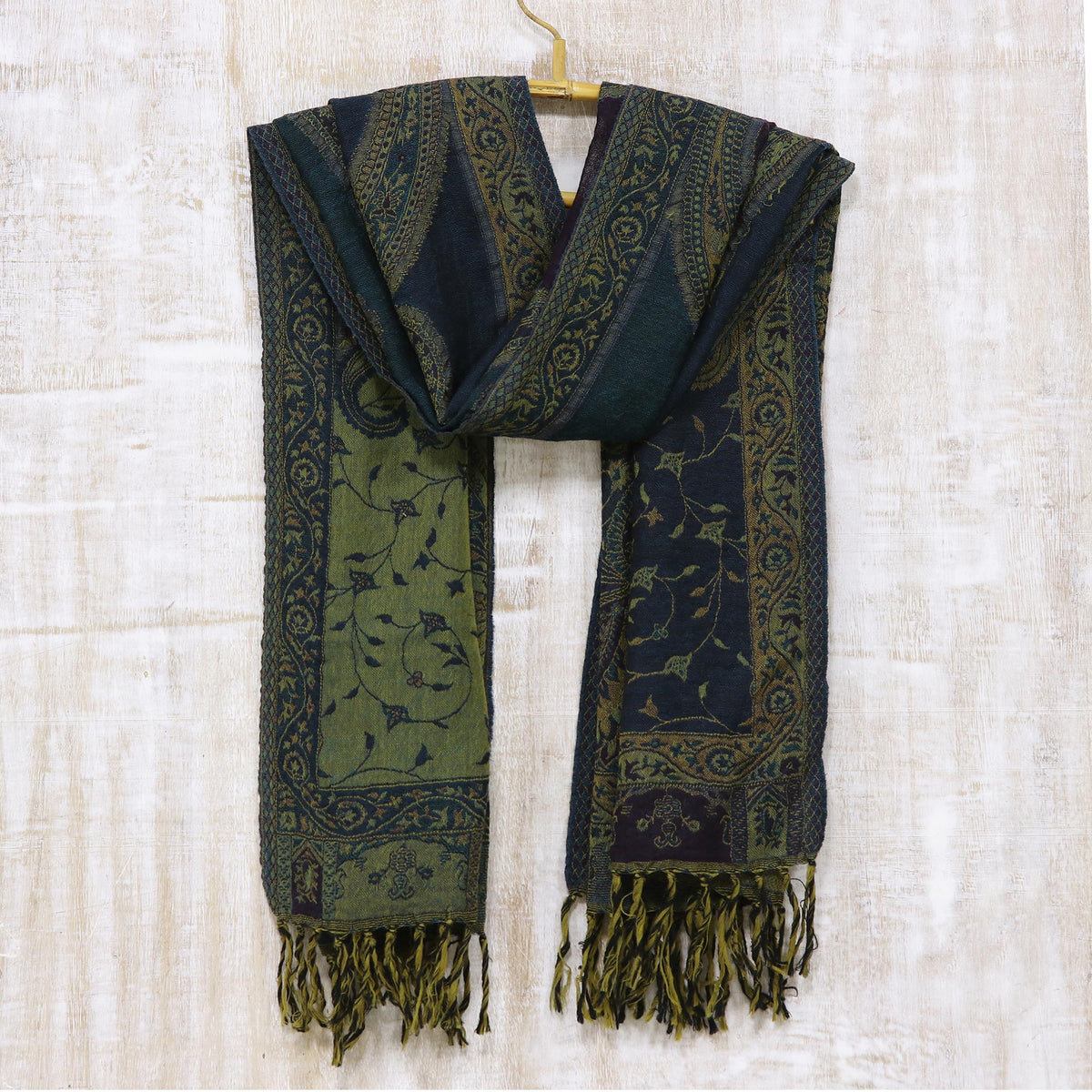 Himalayan Heirloom In Teal Jamawar Wool Shawl