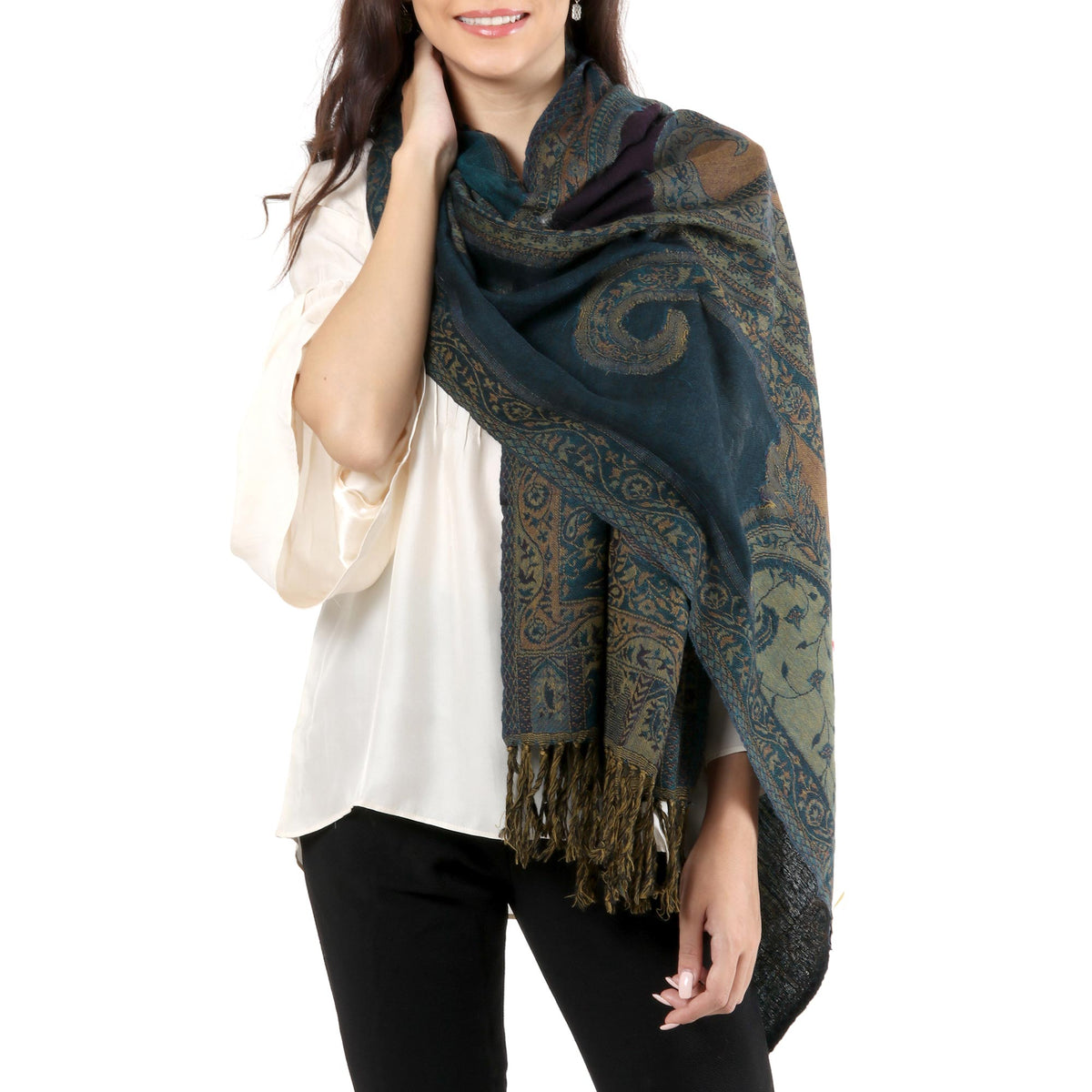 Himalayan Heirloom In Teal Jamawar Wool Shawl