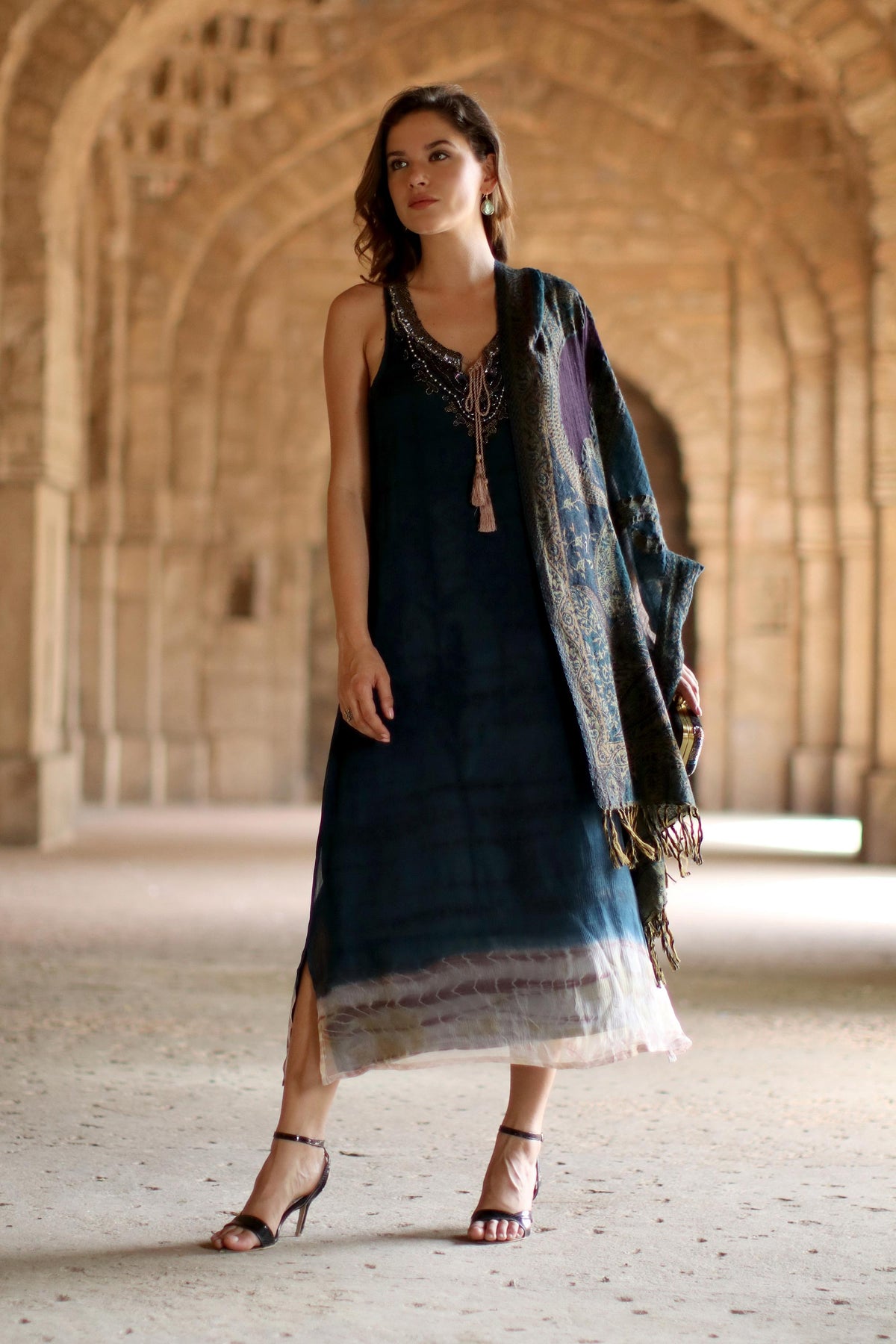 Himalayan Heirloom In Teal Jamawar Wool Shawl