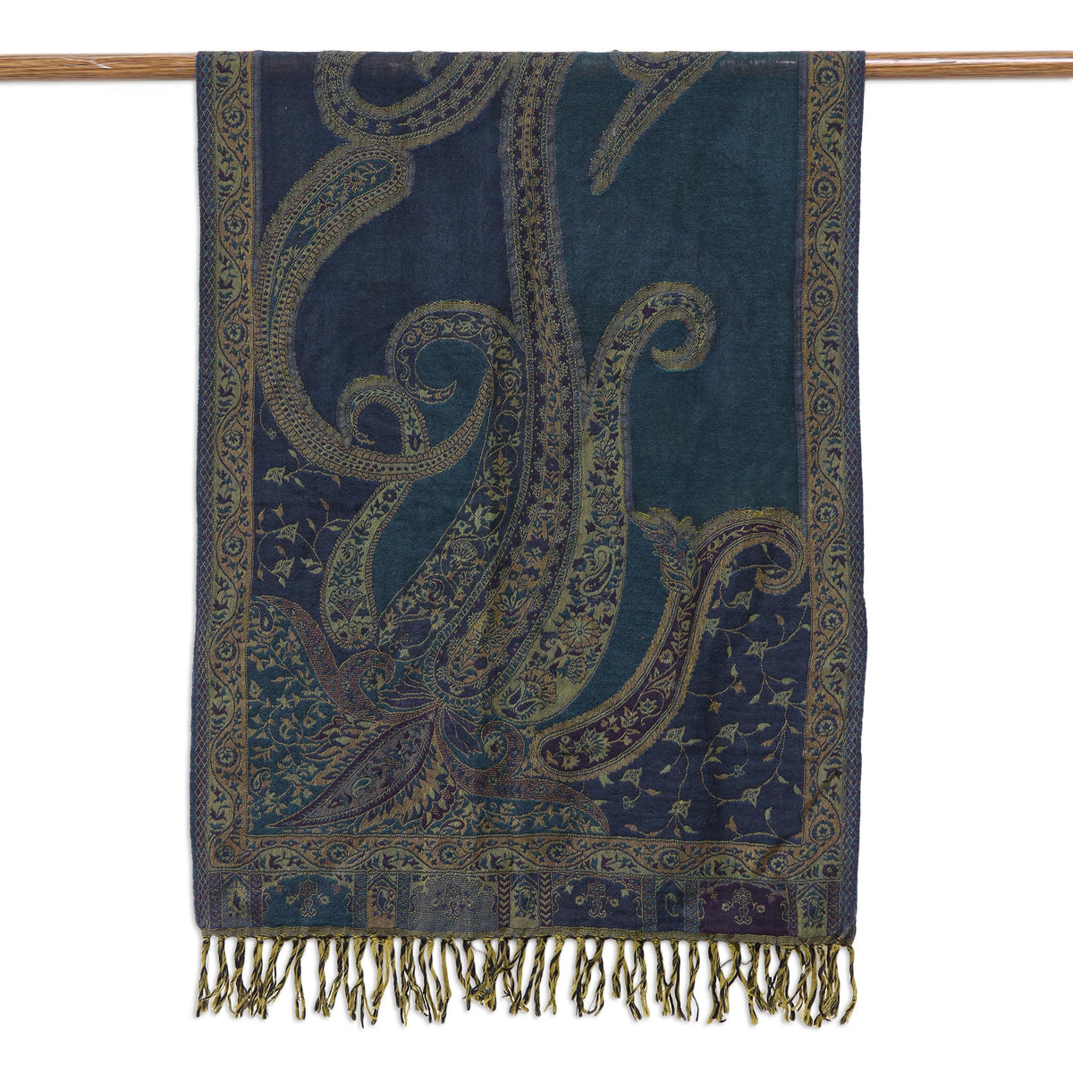 Himalayan Heirloom In Teal Jamawar Wool Shawl