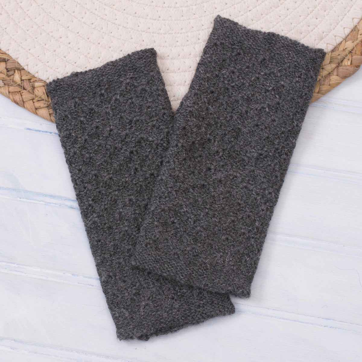 Passionate Pattern In Graphite 100% Baby Alpaca Fingerless Mitts