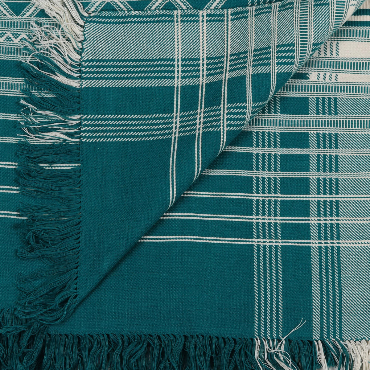 Cozy Cotton Throw Blanket with Geometric Pattern in Emerald and Alabaster
