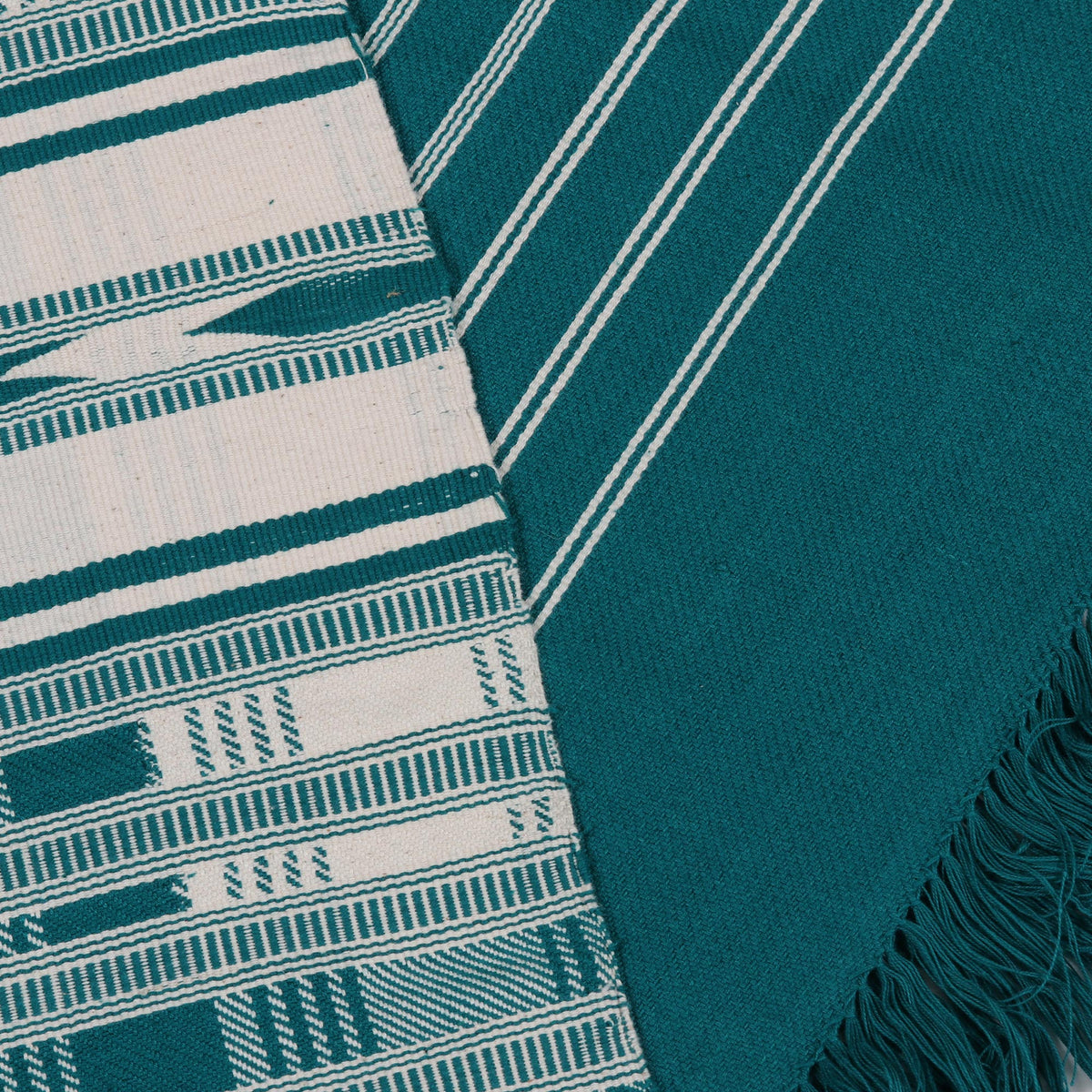 Cozy Cotton Throw Blanket with Geometric Pattern in Emerald and Alabaster
