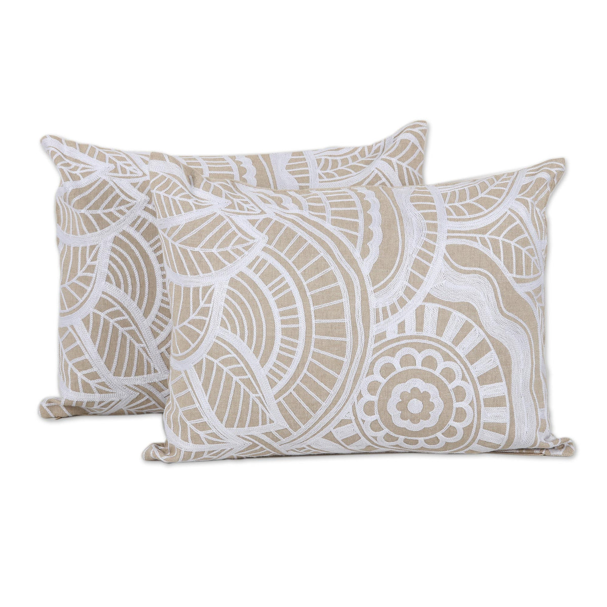 Mandala Pattern Embroidered Cotton Cushion Covers (Pair)