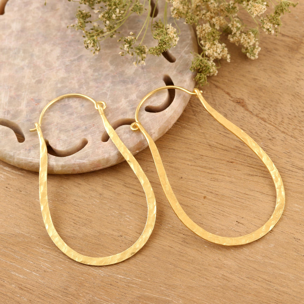 22k Elongated Hoop Earrings - Gold-Plated