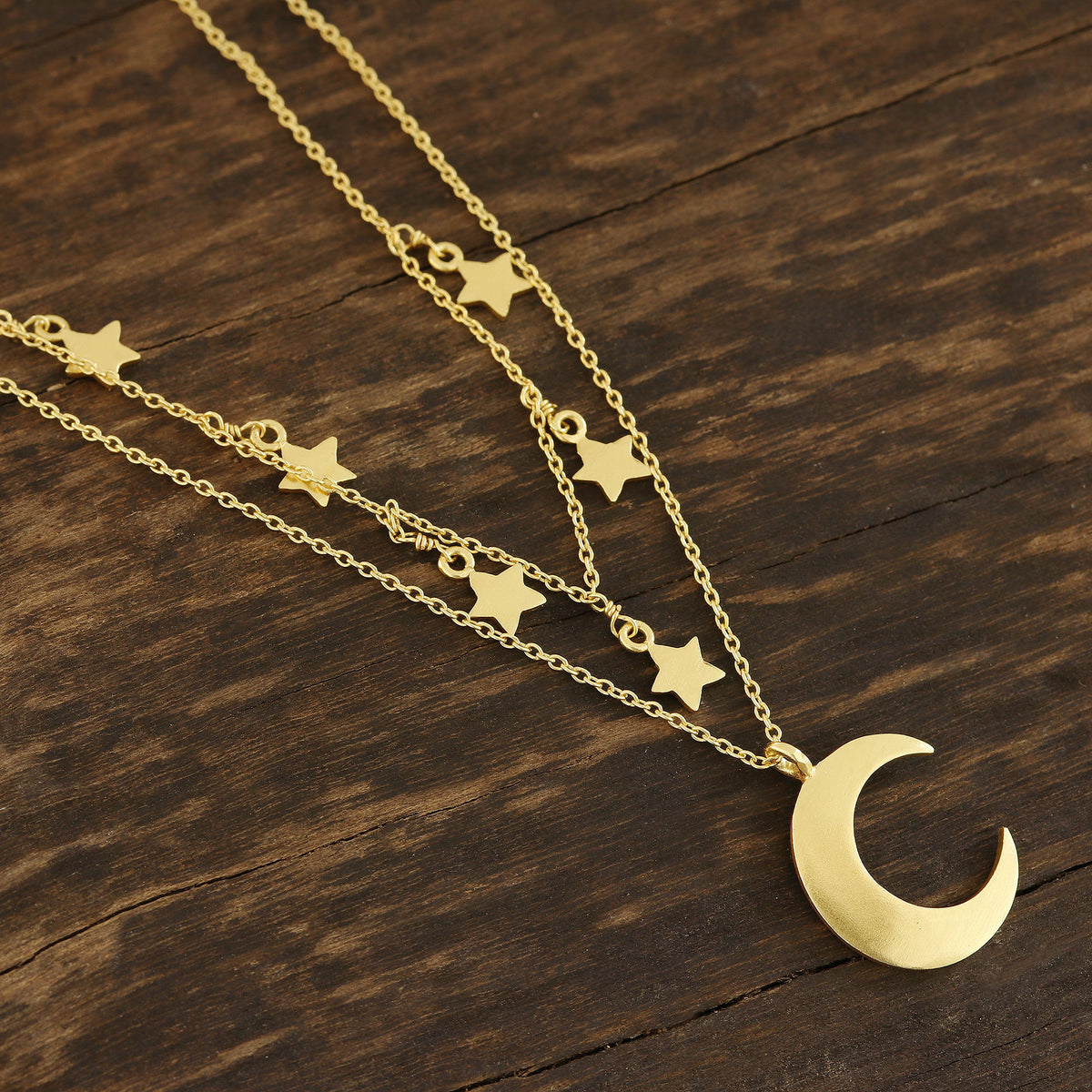 Gold Plated Sterling Silver Moon and Star Necklace