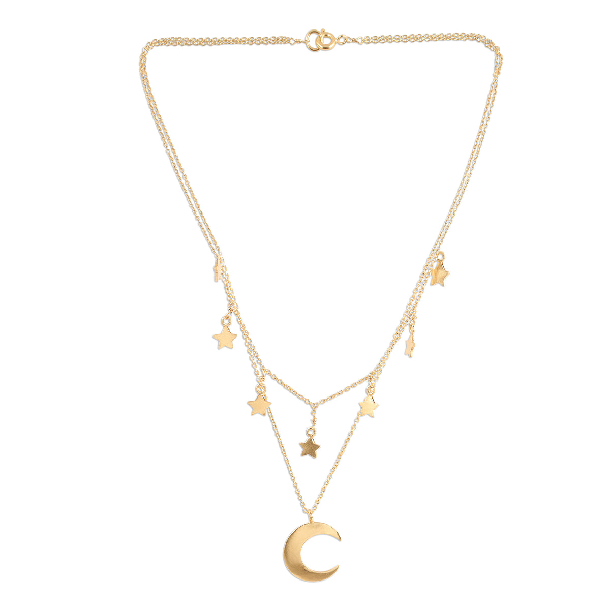 Gold Plated Sterling Silver Moon and Star Necklace