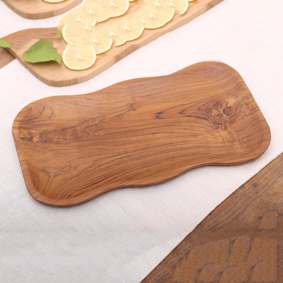 Wavy Teak Wood Platter Handcrafted in Bali - Bali Wave