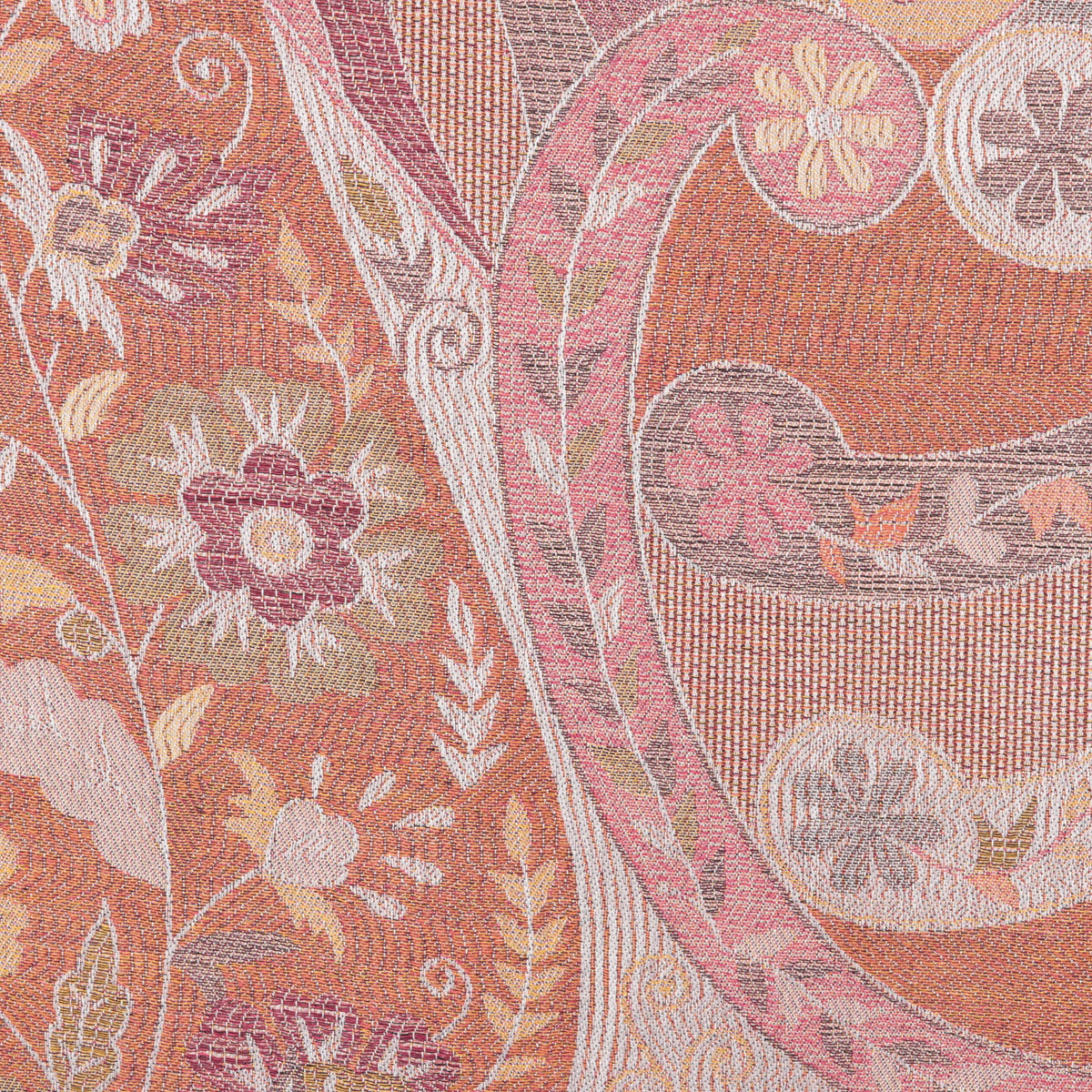 Paisley and Floral Jacquard Woven Shawl in Melon and Rose