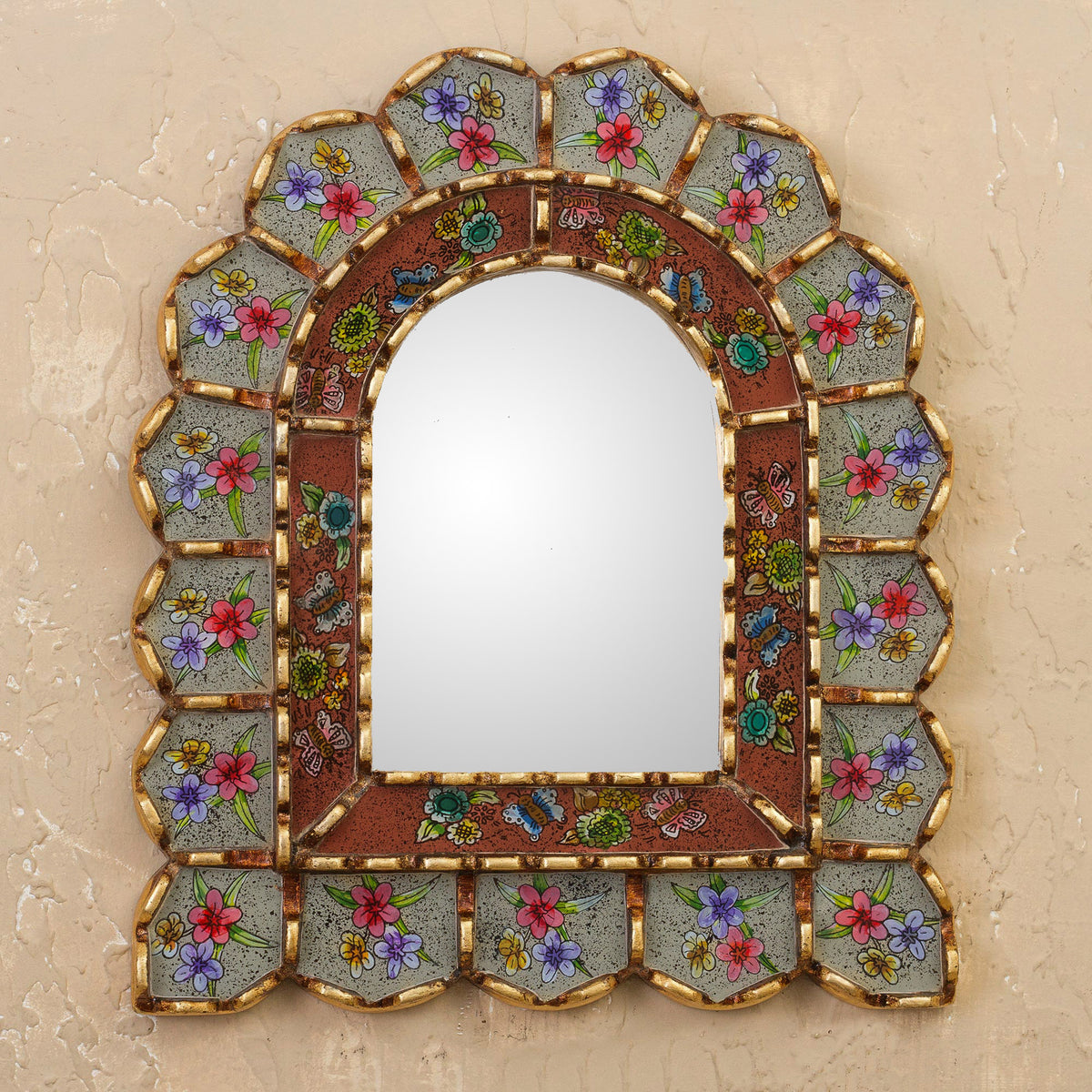 Sweet Arrangement Reverse-Painted Glass Wall Mirror