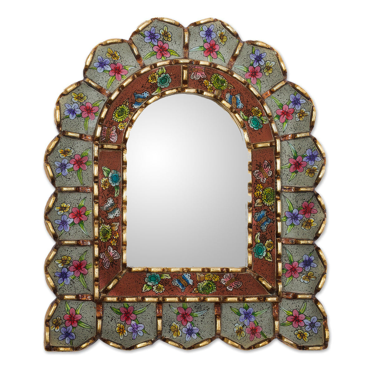 Sweet Arrangement Reverse-Painted Glass Wall Mirror