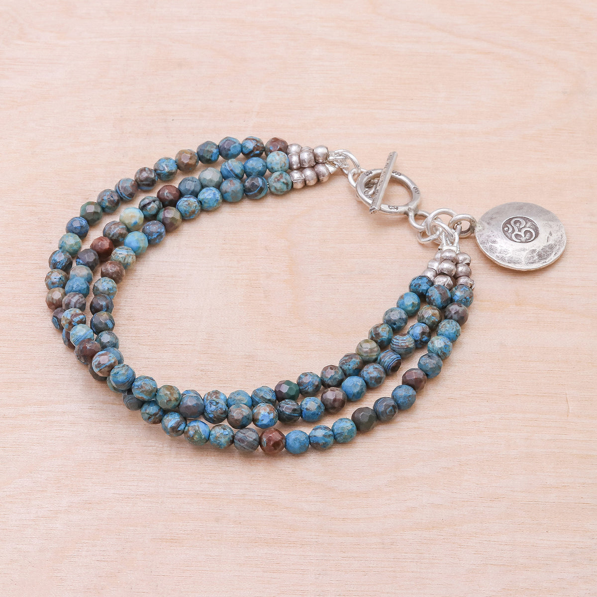 Om Symbol Bracelet with Blue and Brown Jasper - Tiny Globes