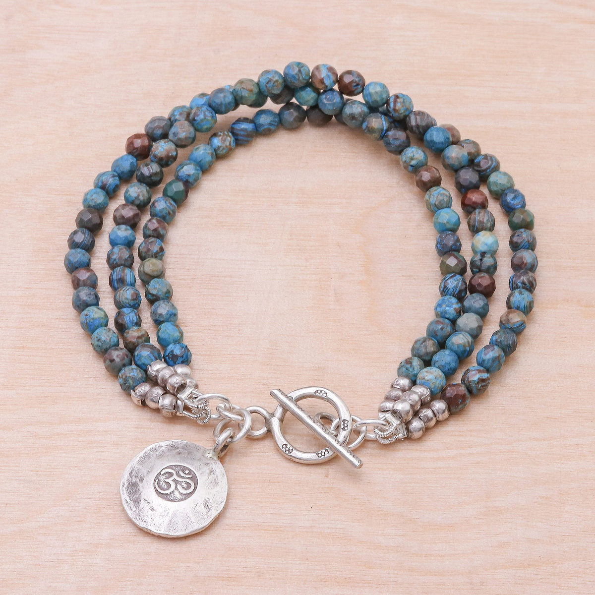Om Symbol Bracelet with Blue and Brown Jasper - Tiny Globes