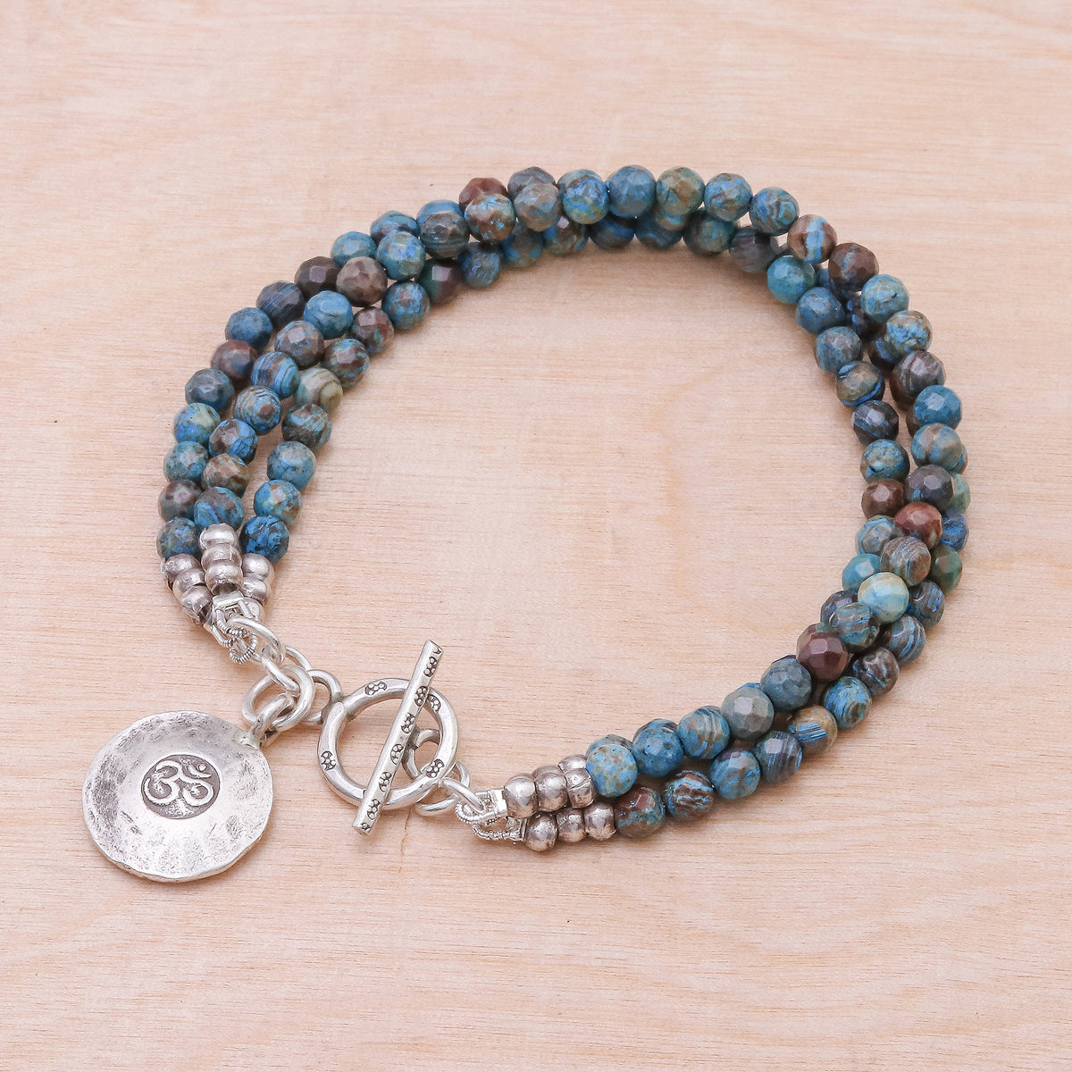Om Symbol Bracelet with Blue and Brown Jasper - Tiny Globes