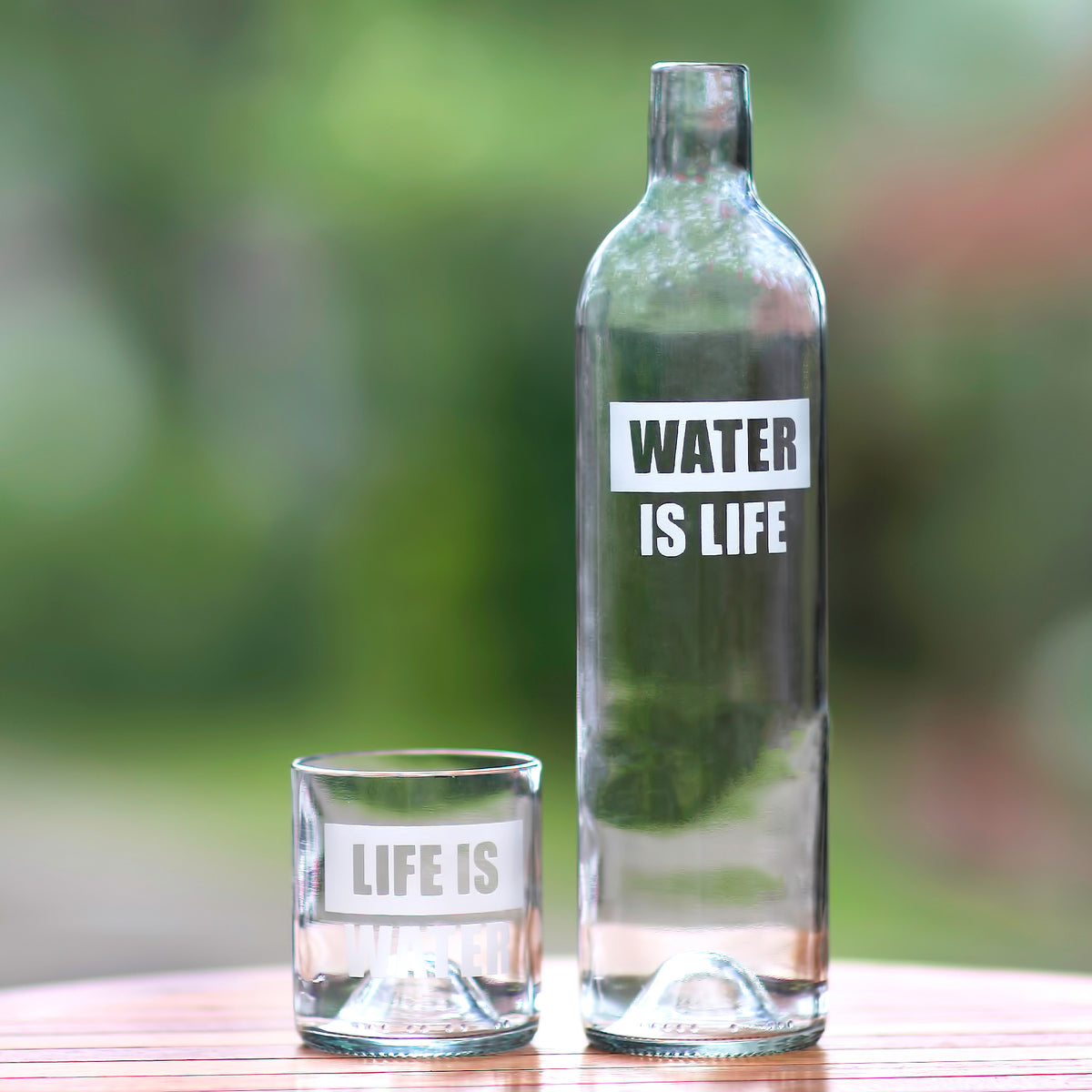 Upcycled Bottle Carafe and Glass Set - Water is Life
