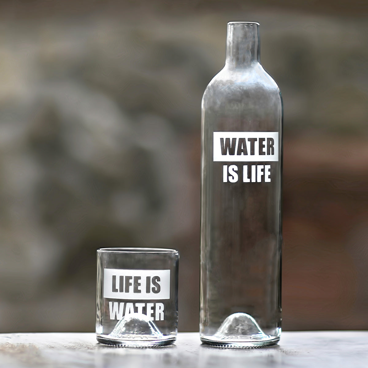 Upcycled Bottle Carafe and Glass Set - Water is Life