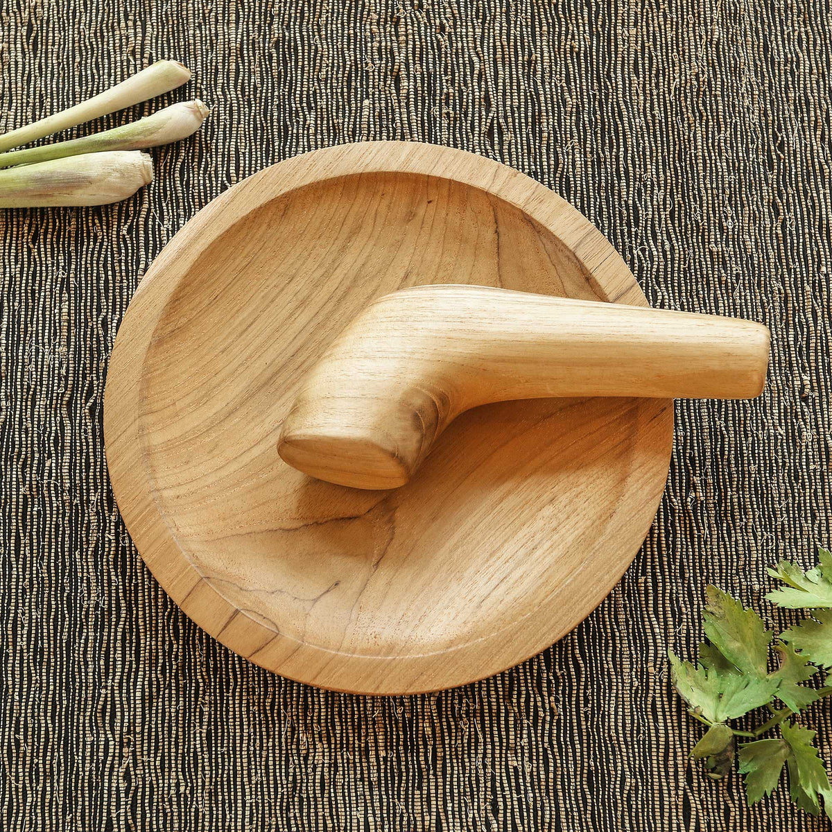 Handmade Teak Wood Mortar and Pestle - Crushed