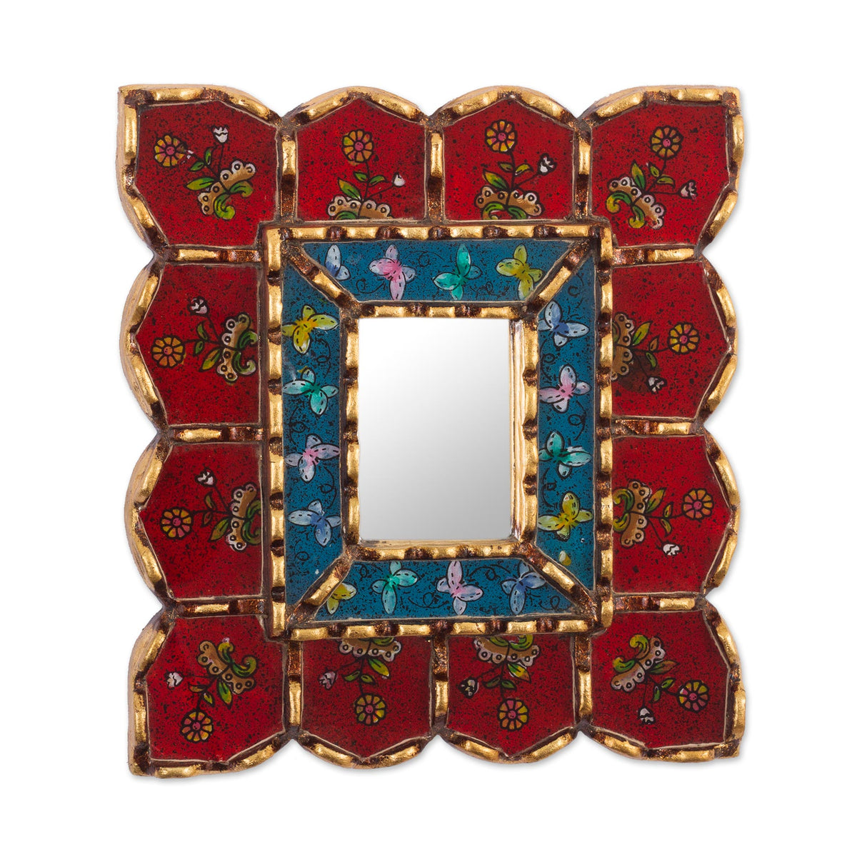 Cusco Treasure In Crimson Reverse-Painted Glass Wall Accent Mirror