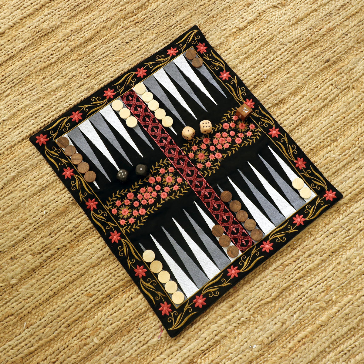 Ganga Garden In Pink Cotton And Wood Backgammon Set
