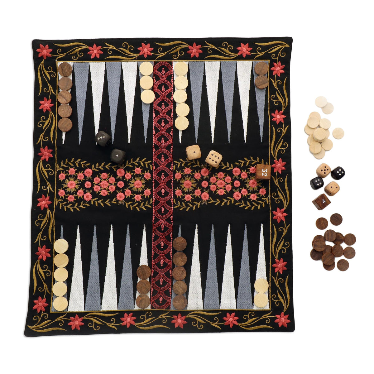 Ganga Garden In Pink Cotton And Wood Backgammon Set