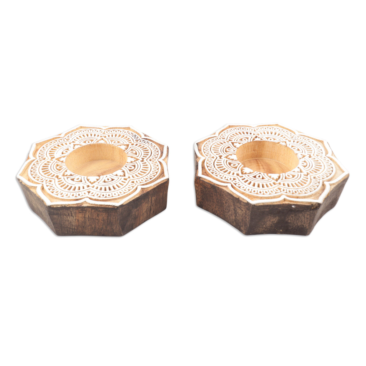 Tealight Candle Holders with Floral Motif (Pair) - Lotus Mandala