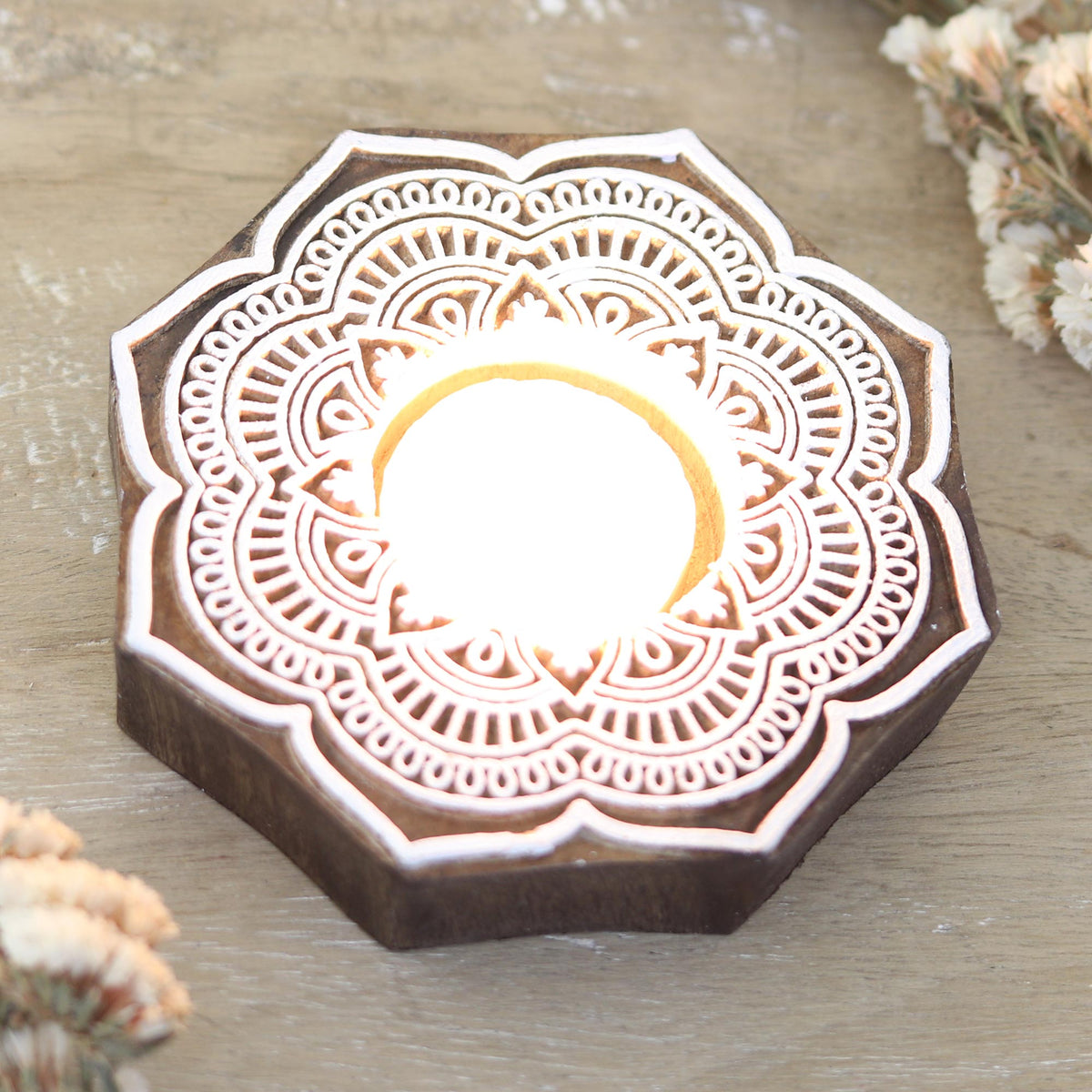 Tealight Candle Holder with Lotus Floral Motif - Lotus Art