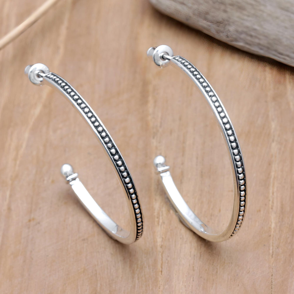 Sterling Silver Half-Hoop Earrings - Speckled Curves