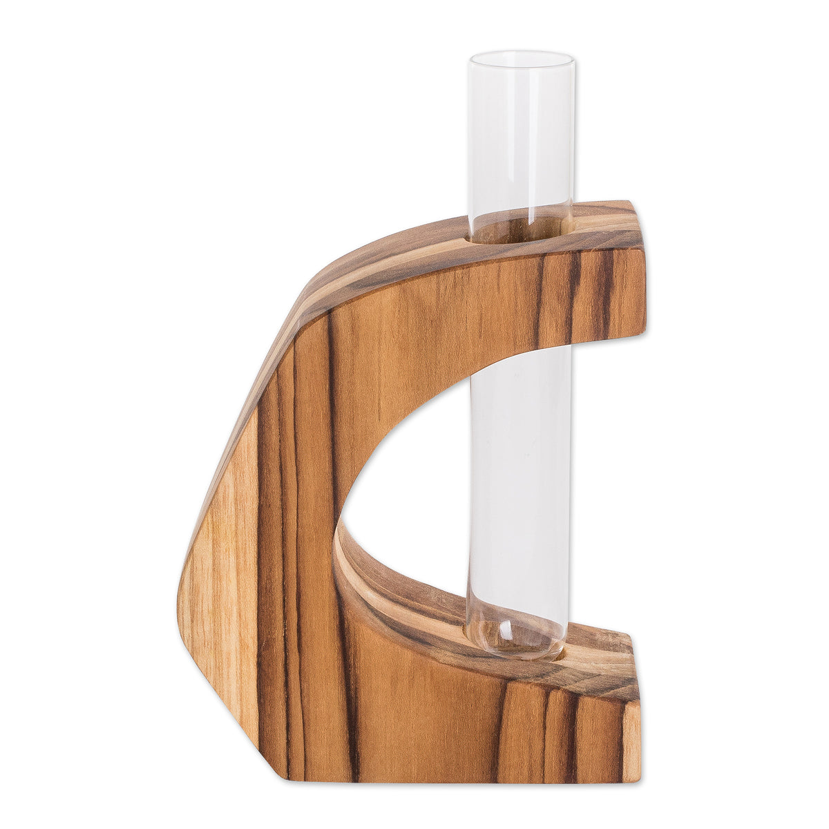 Watertight Teak Wood Vase with Glass Tube - Home Sophistication