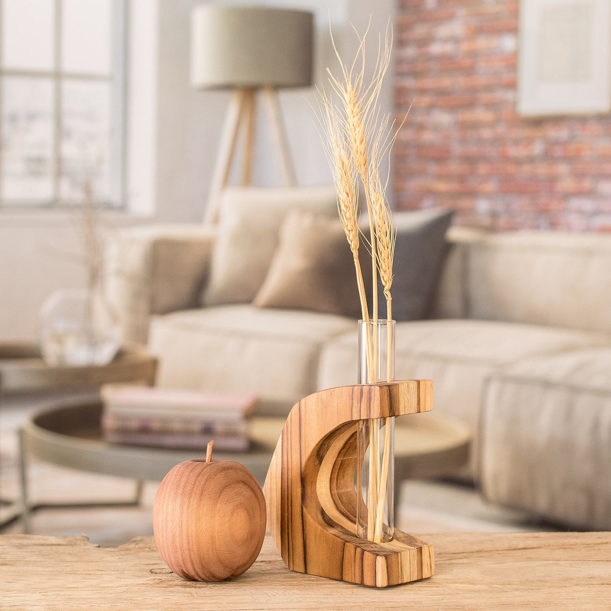 Watertight Teak Wood Vase with Glass Tube - Home Sophistication