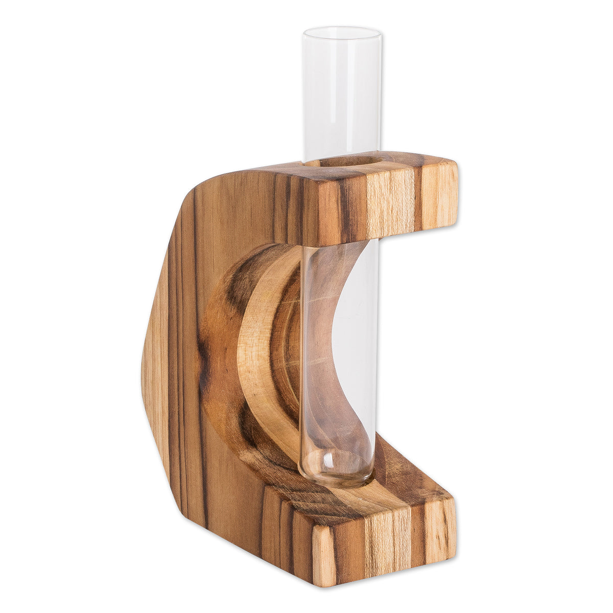 Watertight Teak Wood Vase with Glass Tube - Home Sophistication
