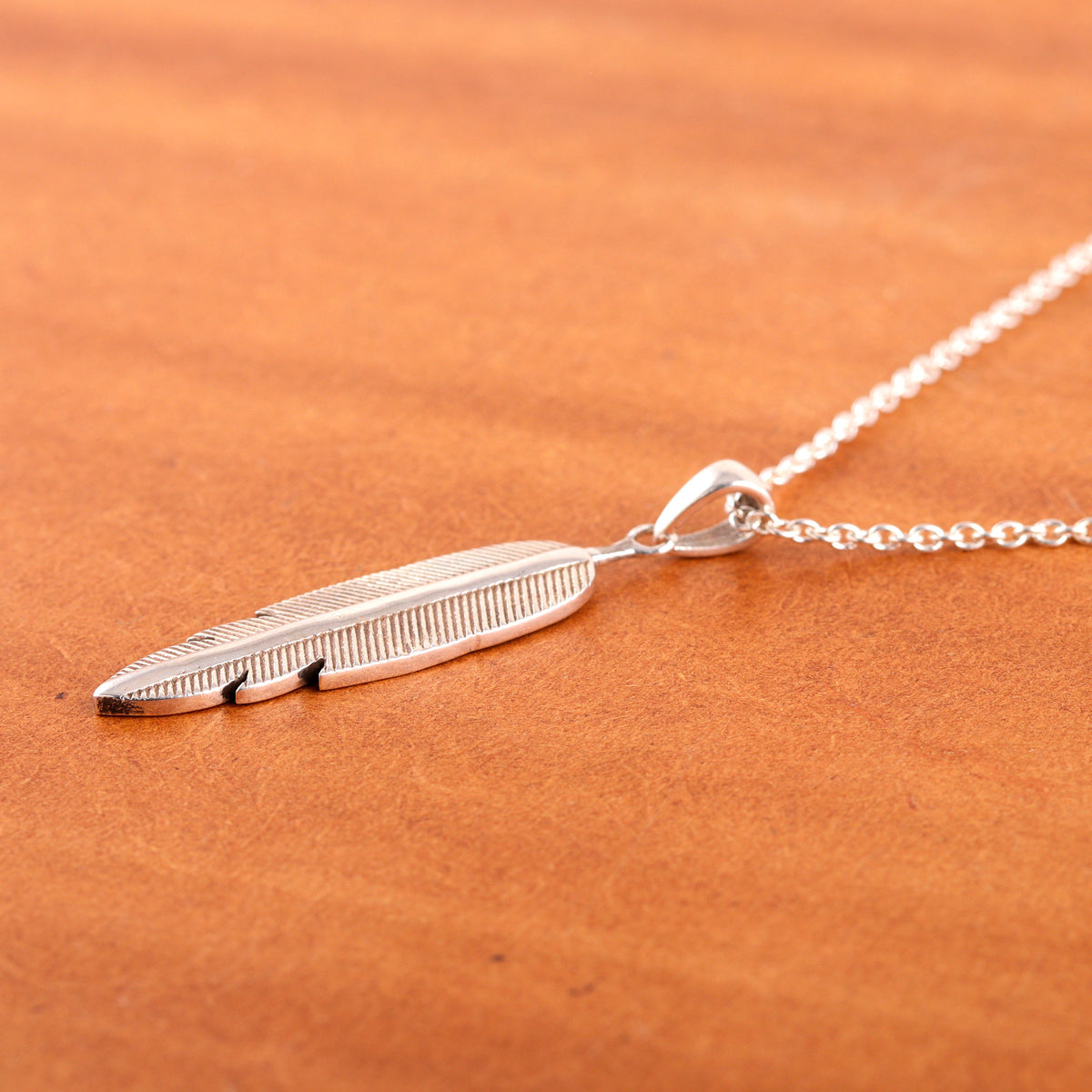 Silver Necklace with Feather Pendant