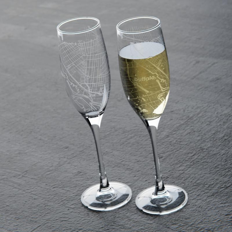 Home Town Map Stemmed Champagne Flute Pair