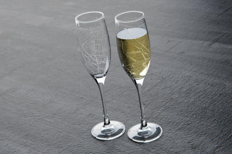 Home Town Map Stemmed Champagne Flute Pair