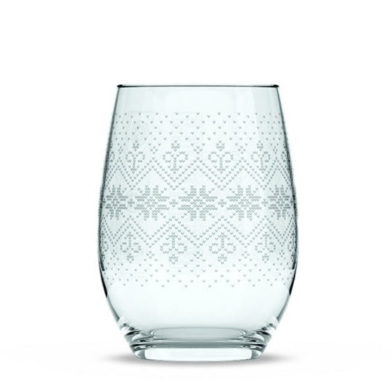 Snowflake Sweater Stemless Wine Glass - Set of 2