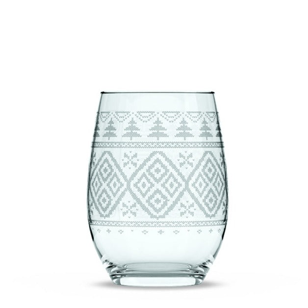 Pine Tree Sweater Stemless Wine Glass - Set of 2