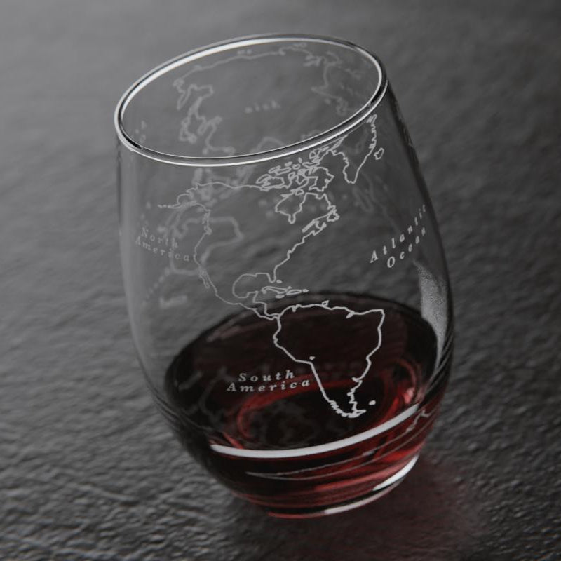 World Map Stemless Wine Glass - Set of 4