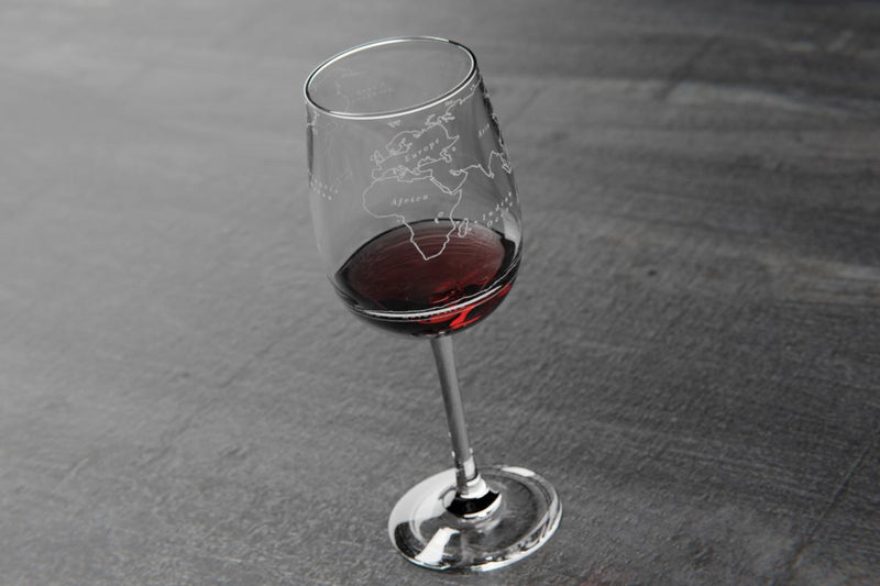World Map Stemmed Wine Glass - Set of 4